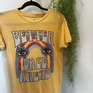 Yellow Graphic Tee with Rainbow Design